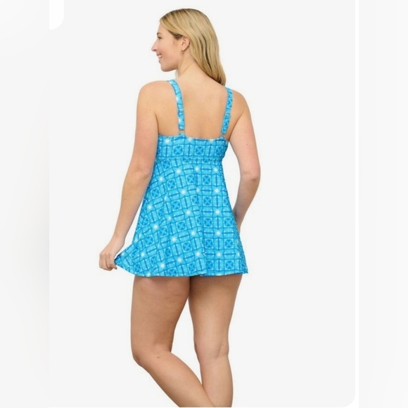 NWT $60 Noon 1 Piece Swim Skirted Bathing Suit White Blue Mosaic Casey Key 18 - Picture 2 of 16